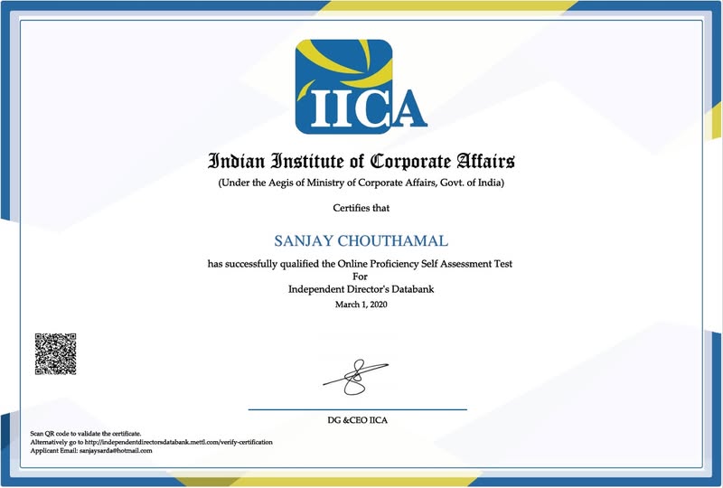 IICA Certificate