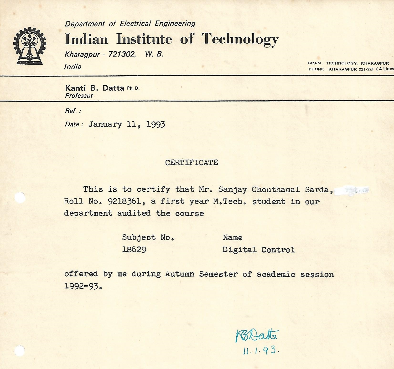 IIT Kharagpur Digital Control Certificate
